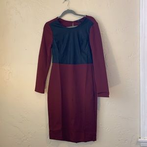Faux leather burgundy dress